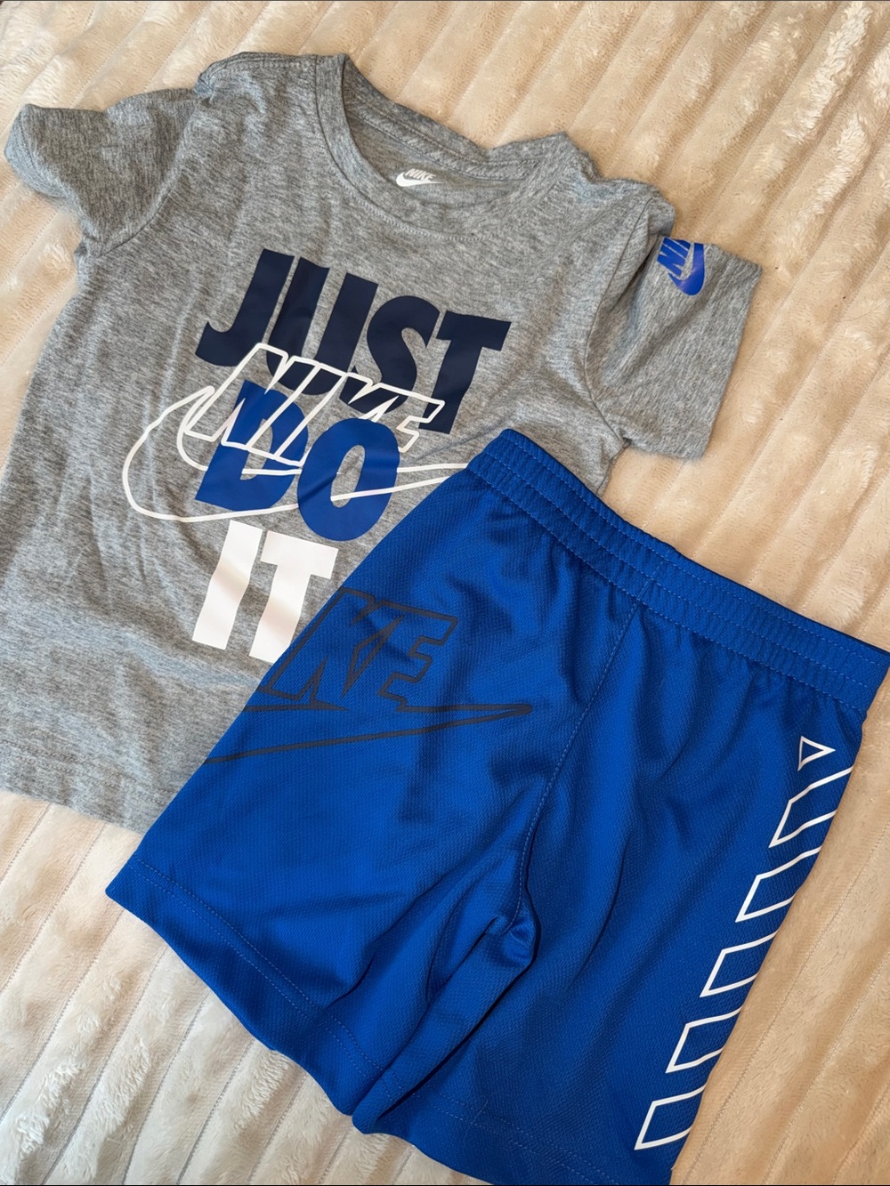 Nike Gray 'Just Do It' Tee with Royal Blue Athletic Shorts